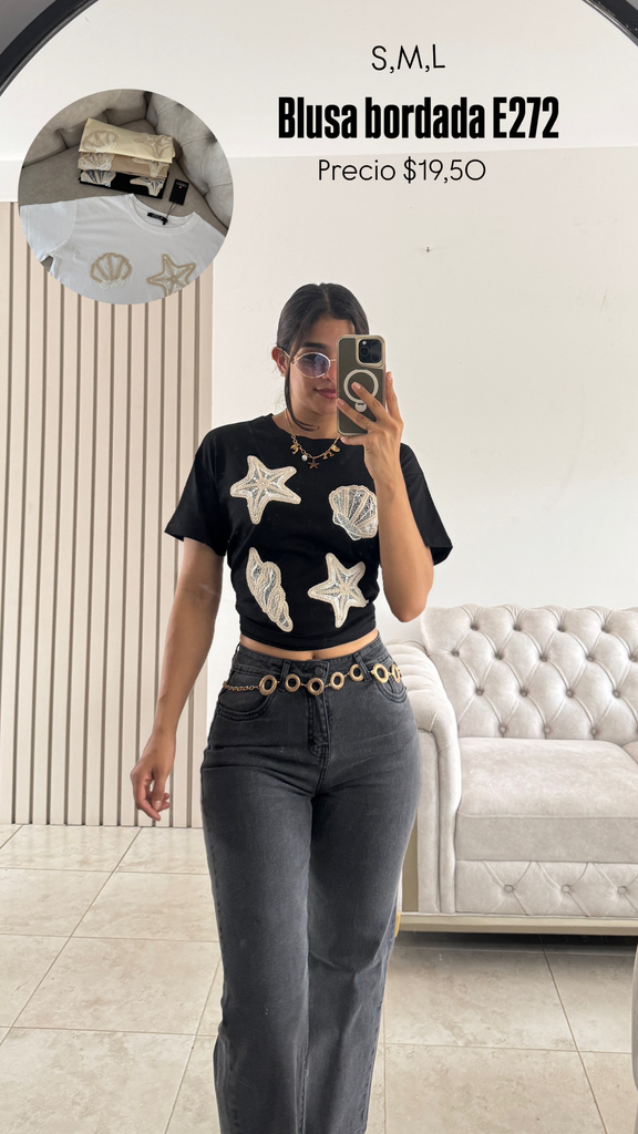 [A474.03] blusa bordada e272 (Blanco, s)