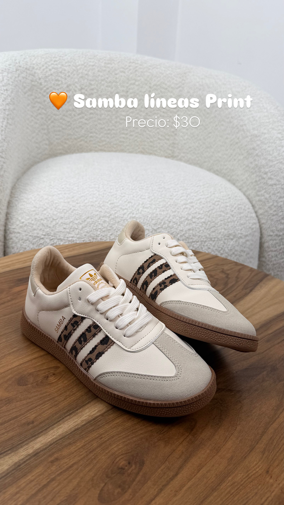 Zapatos samba beige con cafe animal print