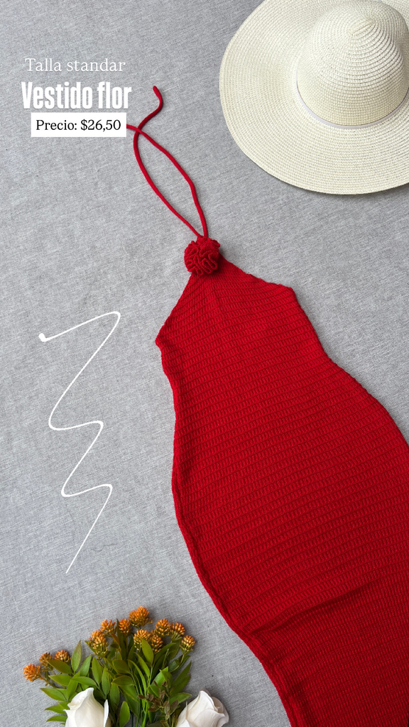 [C471.02] Vestido tejido con flor en la punta (Negro)