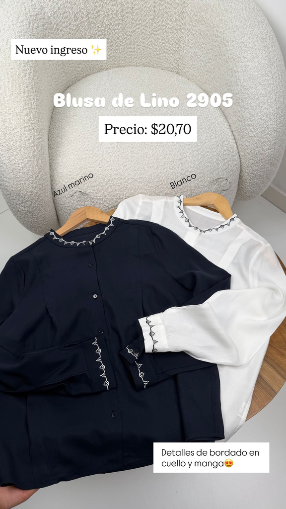 [A551.01] Blusa de lino 2905 (Blanco, S)
