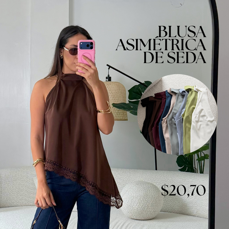 [A646.03] Blusa asimétrica de seda (Azul, S)