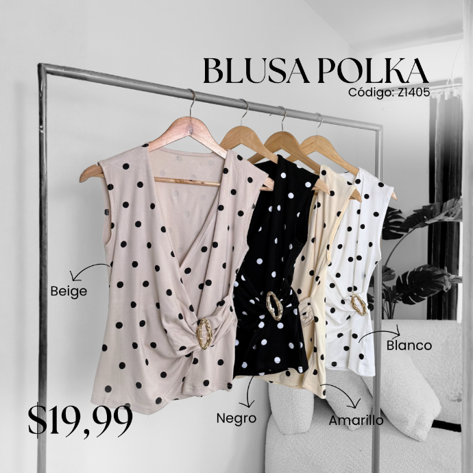 [A644.01] Blusa polka Z1405 (Blanco, S)