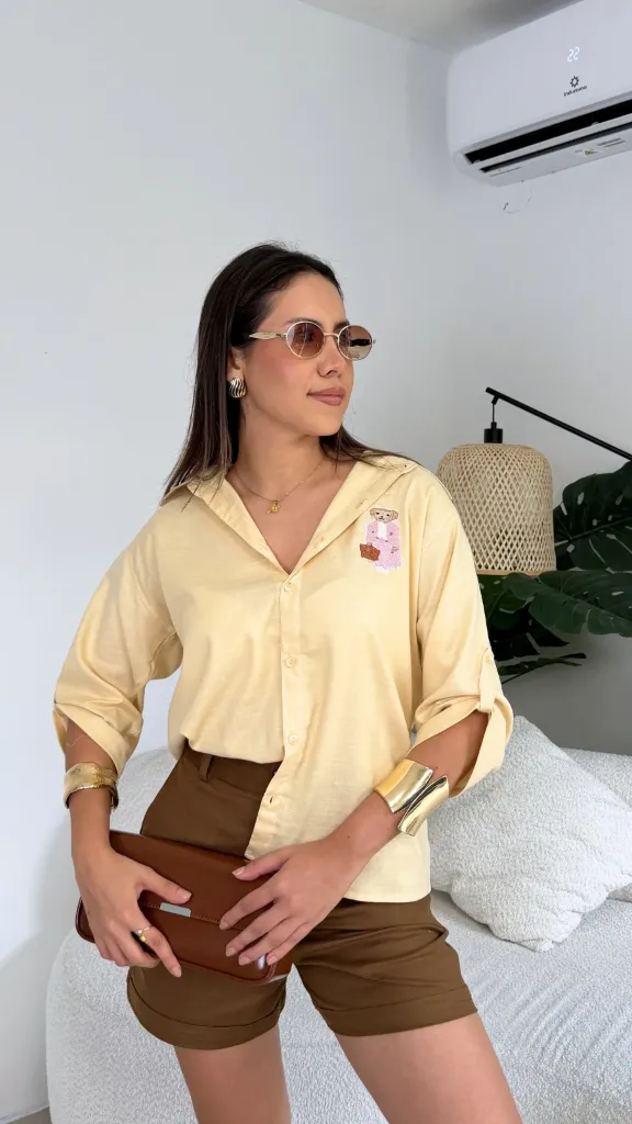 Camisa de Lino Bordada Oso
