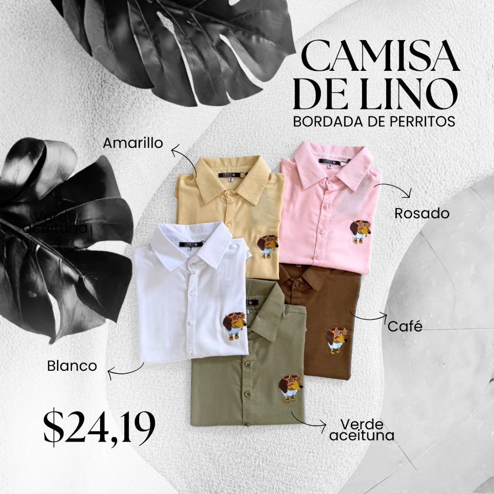 Camisa de Lino Bordada Perritos