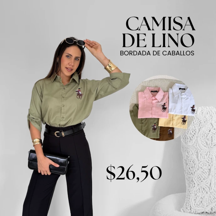 Camisa de Lino Bordada Caballos