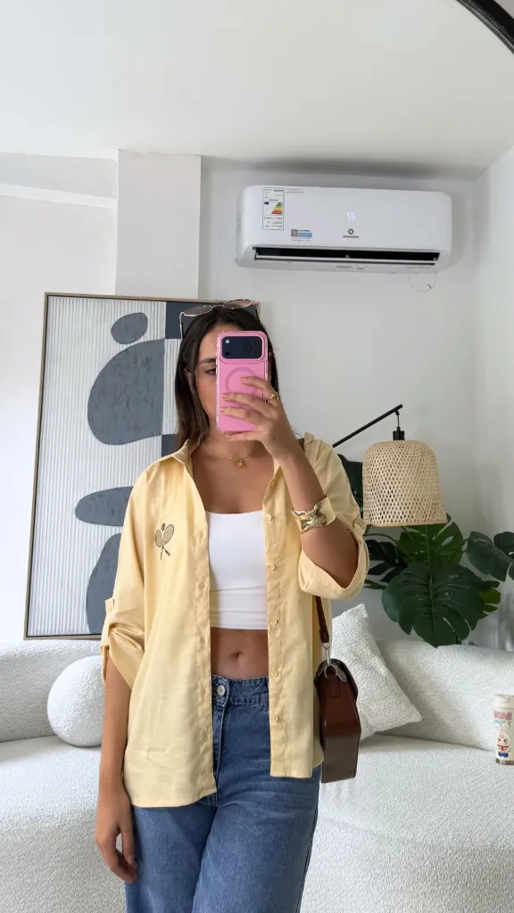 Camisa de Lino Bordada Raquetas