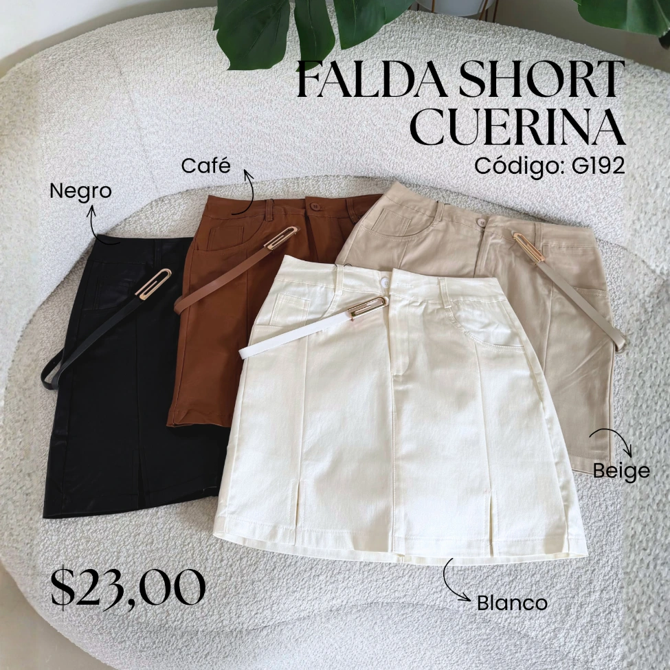 [B357.04] Falda short cuerina G192 (Blanco, S)