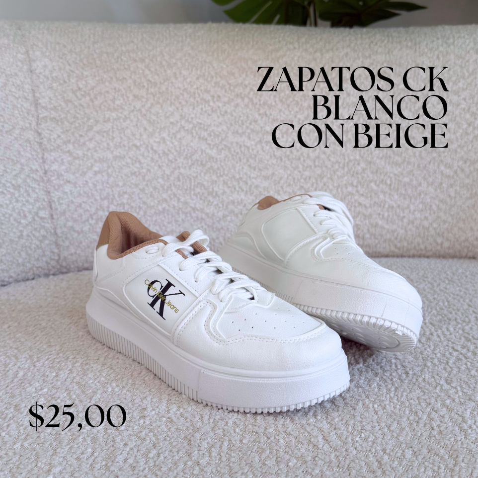 Zapatos CK blanco con Beige (35)