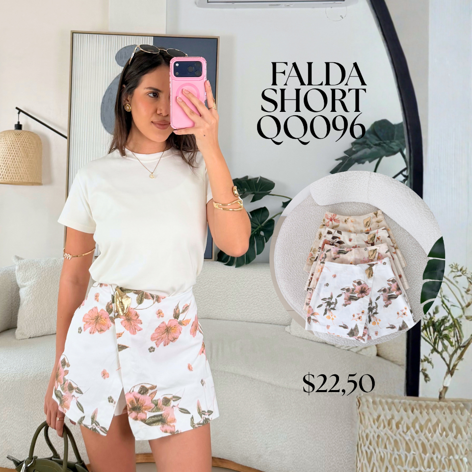 [B956.01] Falda short QQ096 (flor rosada, S)