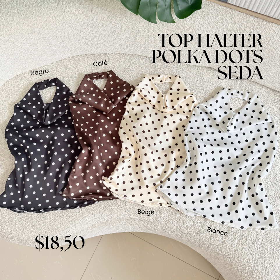 [A676.04] Top Halter Polka dots Seda (Blanco, S)