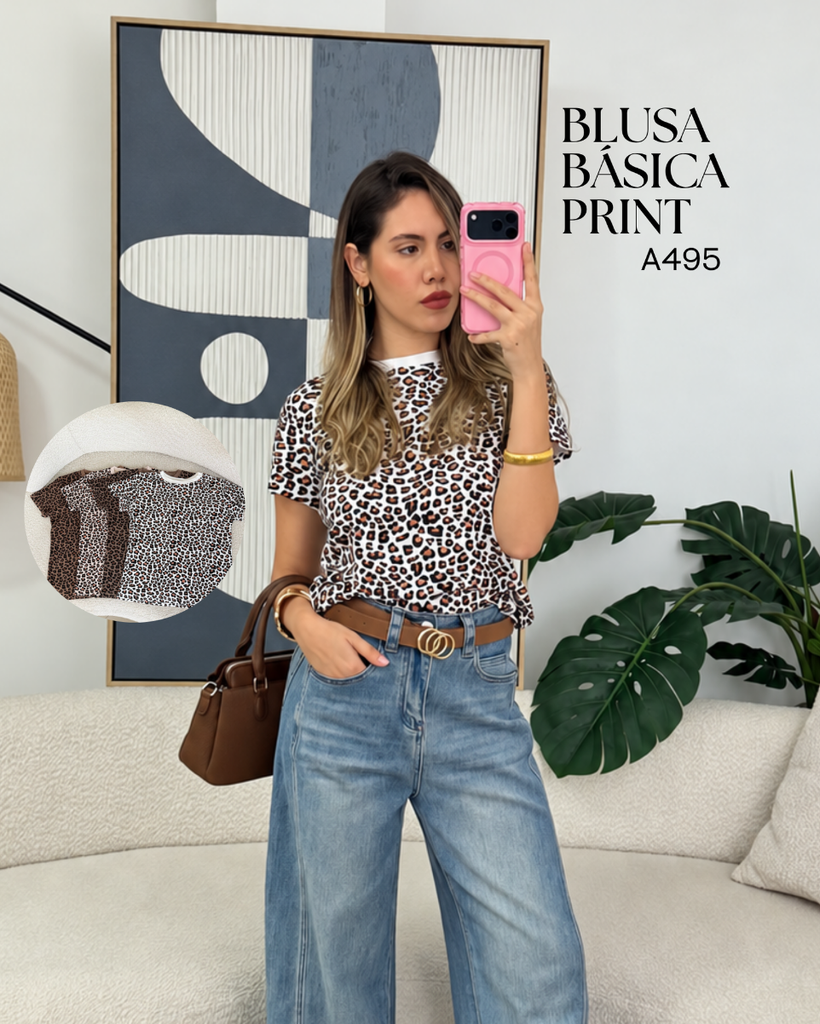 [A697.01] Blusa básica Print A495 (Blanco, S)
