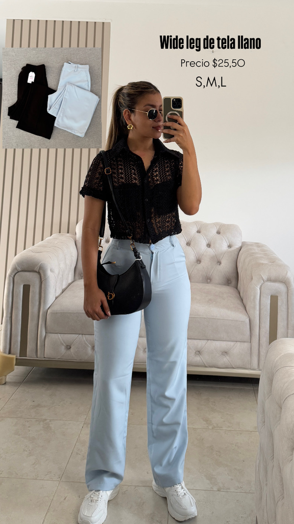 [B122.01] WIDE LEG DE TELA LLANO (S, Celeste)