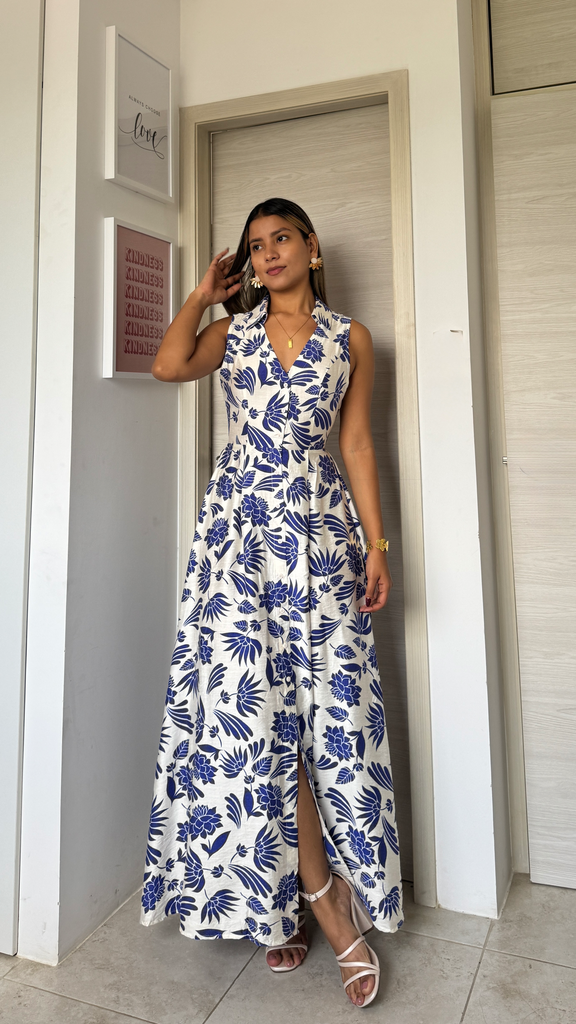 [C122.07] Vestido Lino A328 (Azul, P)