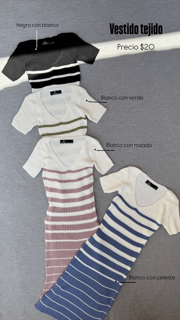 [A401.01] Vestido Tejido (Negro filo blanco)